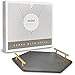 VonShef Natural Slate Cheese Tapas Serving Tray with Brushed Gold Handles, 12 Inches x 13.8 Inches