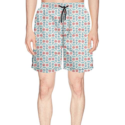 LKIMNJ Mens Board Shorts Blue Seashell Starfish Conch Print Quick Dry Light Pockets Mesh Lining