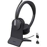 Yealink BH70 Dual Wireless Headset with Mic for Work, Bluetooth Headphone with Teams Certification, up to 35h Talk Time, 147g All-Day Wearing Comfort, Include USB-C/A Dongle & BHC70 Charging Stand