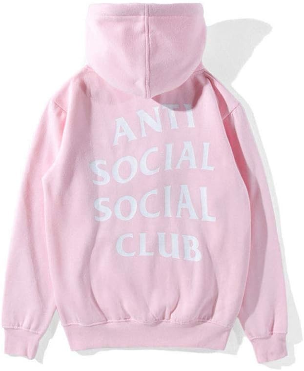 Anti Social Social Club Pullover Forest Camouflage Hoodie Sweatershirts Loose Baseball Uniform Kangaroo Pocket for Men/Women,Pink,L