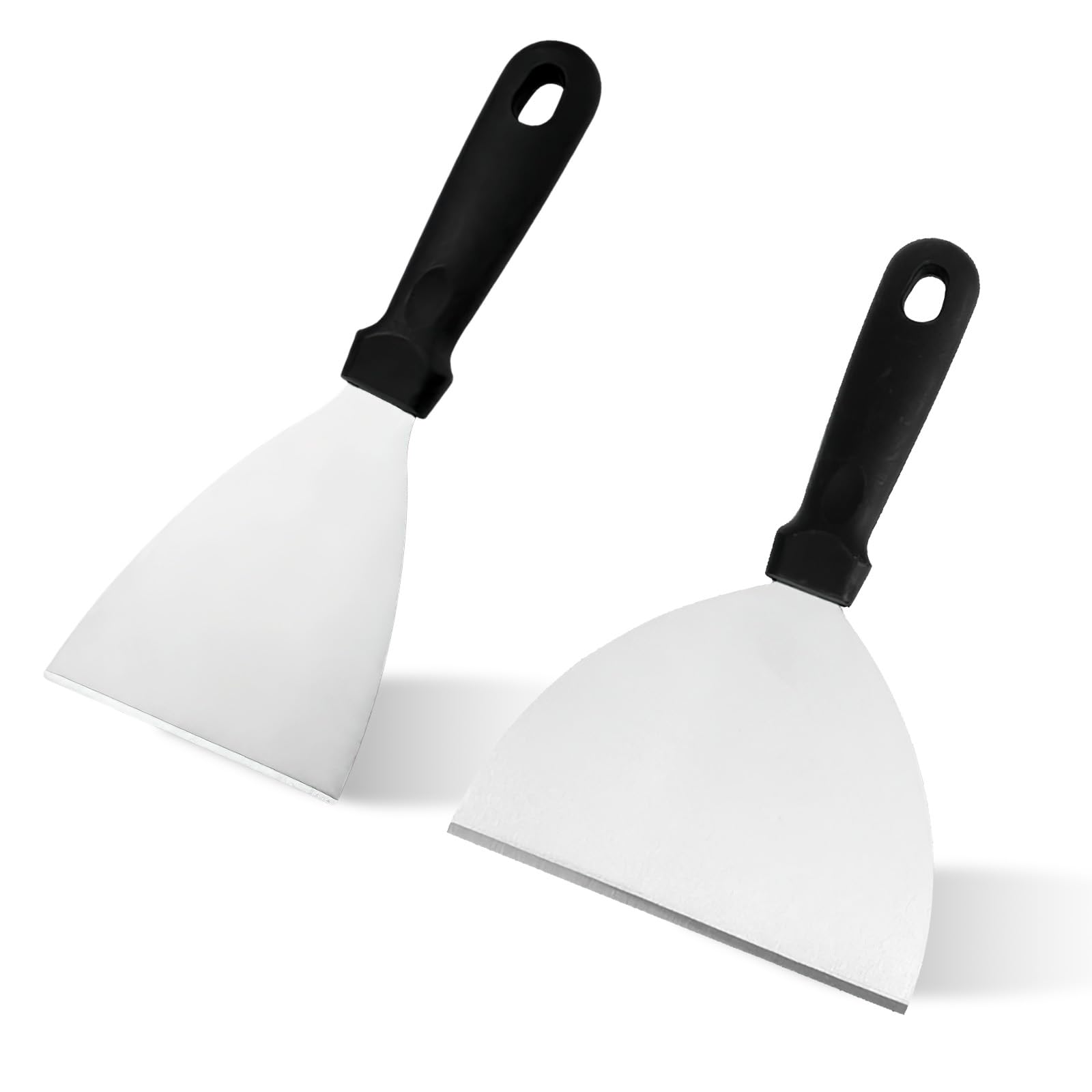 BORISCA 2 Pieces Griddle Scraper Set, Metal Slant Edge Stainless Steel Scraper and Semicircular Grill Scraper, Pizza Spatula for BBQ, Burger, Steak, Kitchen, Grill Spatula for Cleaning The Grill Pan