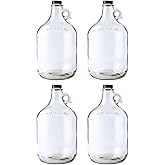 Fastrack 4-Pack 1 Gallon Glass Jug Set (128 oz) w/ Polyseal Caps | Multipurpose 1 Gallon Jug, & Detergent Dispenser for Laundry, Glass Jar for Liquids, Water & Juice