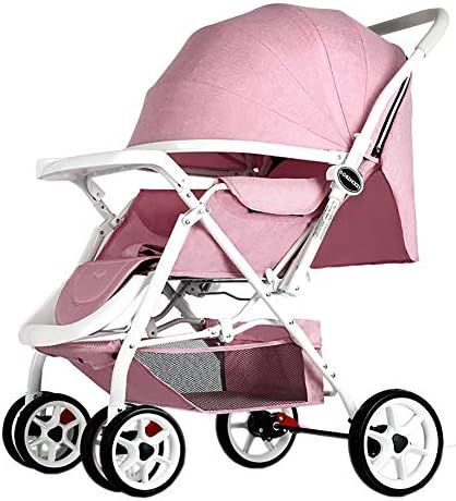 JCOCO Baby Stroller Lightweight Portable High Landscape Can Sit and Lie Down Foldable Simple Handle Reversible Suspension Neonatal Buggy Baby Trolley (Color : Pink)