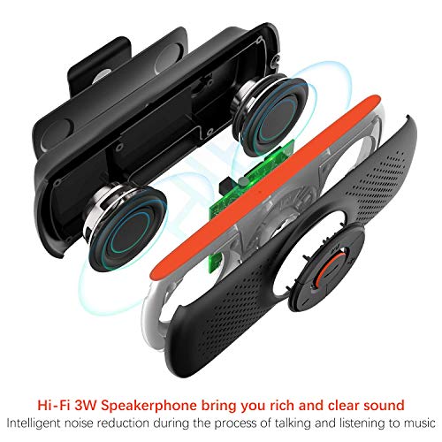 Bluetooth Handsfree Car Speaker, Upgraded Wireless in-Car Speakerphone Visor Clip Stereo Music Player Car Kit for Handsfree Talking and GPS Broadcast, TF Card Play / Siri / Google Assistant Supported