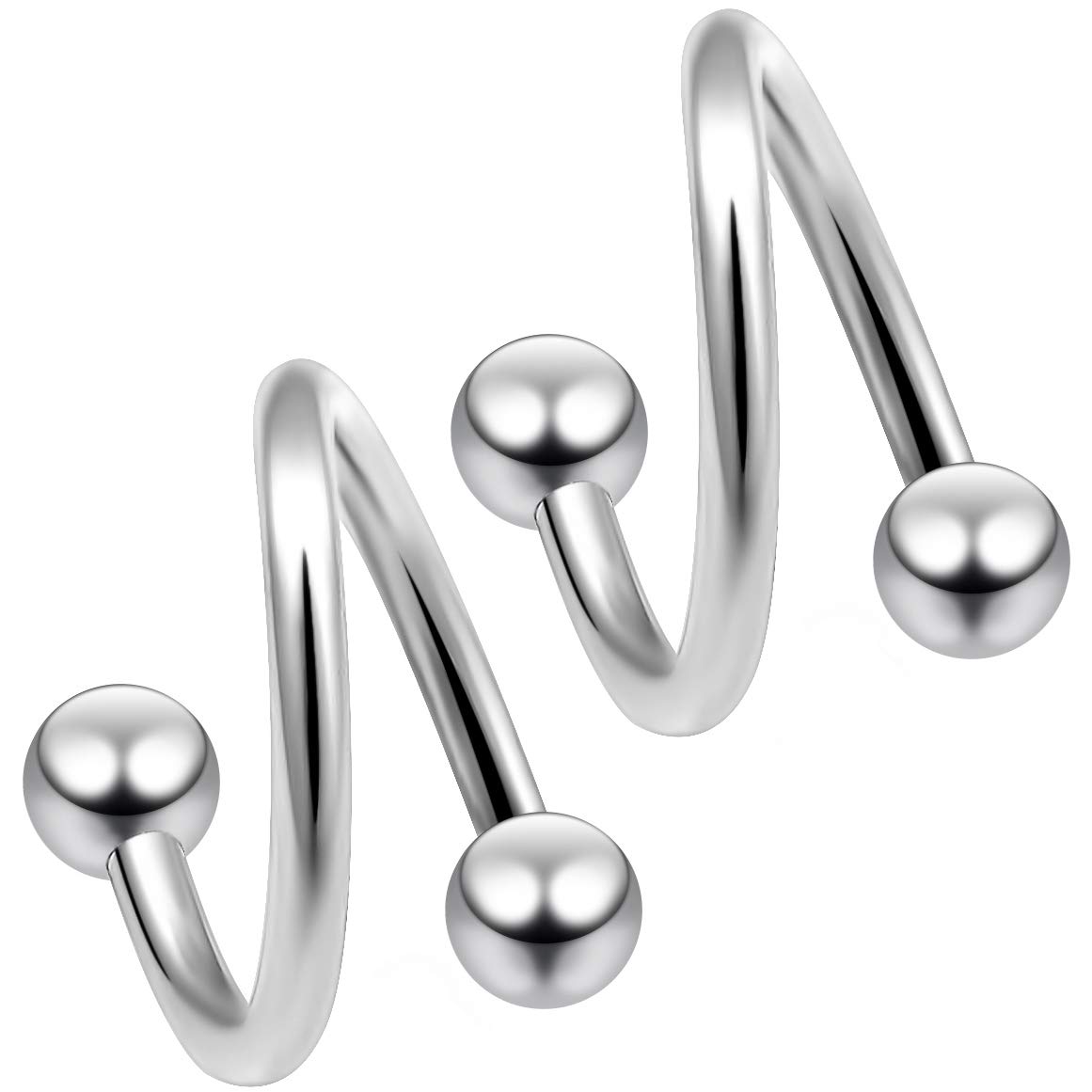 2pc 16g 1.2mm Twisted Barbell Spiral Twist Daith Helix Tragus Cartilage Bar Piercing Earring Stainless Steel