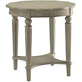 BOWERY HILL Solid Wood Round End Table, 24 in x 24 in x 24 in, Antique Slate Finish, Turned Legs with Bottom Shelf, Country C