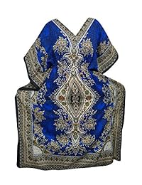 Mogul Women's Kaftan Boho Beach Cover up Blue DASHIKI Maxi Dresses OSFA