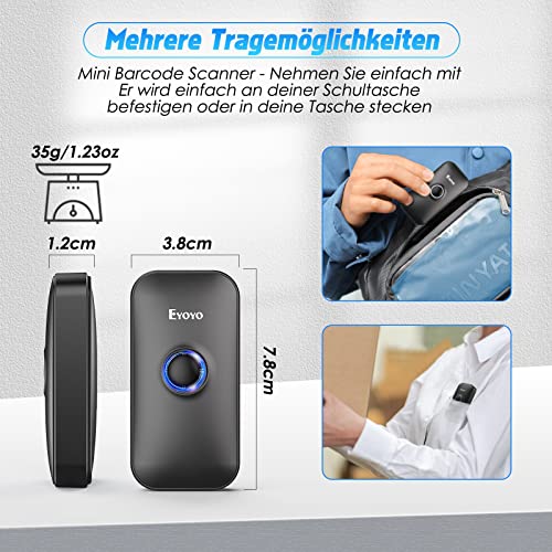 Eyoyo Mini 2D Bluetooth Barcode Scanner, 3 in 1 USB Wired/2.4G Wireless/Bluetooth Bar Code Reader Portable 1D QR Image Scanner PDF417 Data Matrix Code for iPad, iOS, Android