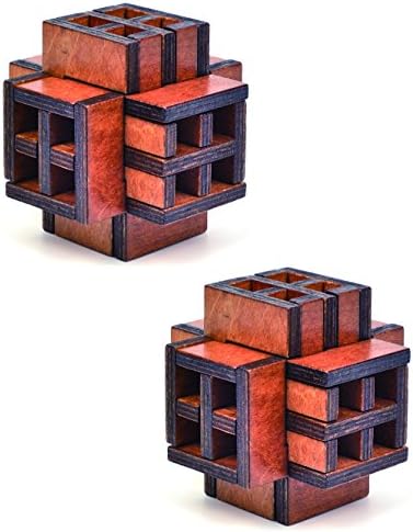 3D Wooden World's Window Cube Brain Teaser Puzzle Toy, 2 Pack