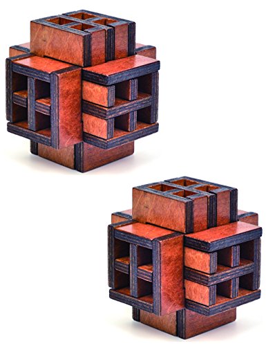 3D Wooden World's Window Cube Brain Teaser Puzzle Toy, 2 Pack