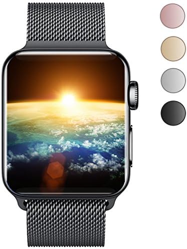 QJQBMAI Apple Watch Band 42MM Milanese Stainless Steel Bracelet Strap for Apple iWatch Sport &amp; Edition - Black