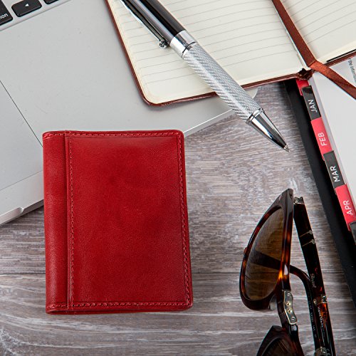 Tony Perotti Mens Italian Bull Leather Thin Bifold Credit Card Holder Wallet in Red