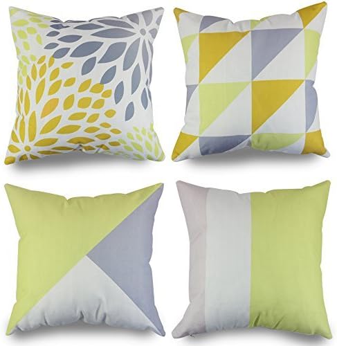 popeven Yellow Gray White Decorative Throw Pillow Covers Set of 4 Sofa Couch Cushion Coversv 18x18 Inch