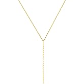 Foxgirl Lariat Gold Necklace for Women, Dainty Long Necklace 14k Gold Plated/Silver Y-Shaped Pendant Necklace Trendy Layered Cz Beaded Chain Drop Necklaces Simple Gold Jewelry For Women Gift