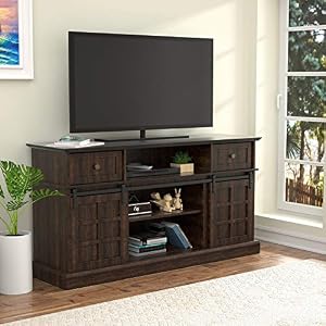 LGHM Farmhouse TV Stand, Entertainment Center for 65 Inch TV, 58″ TV Console with Sliding Barn Door, Tall Entertainment Stand and Ideal Media Storage with Flip Drawers for Living Room, Espresso