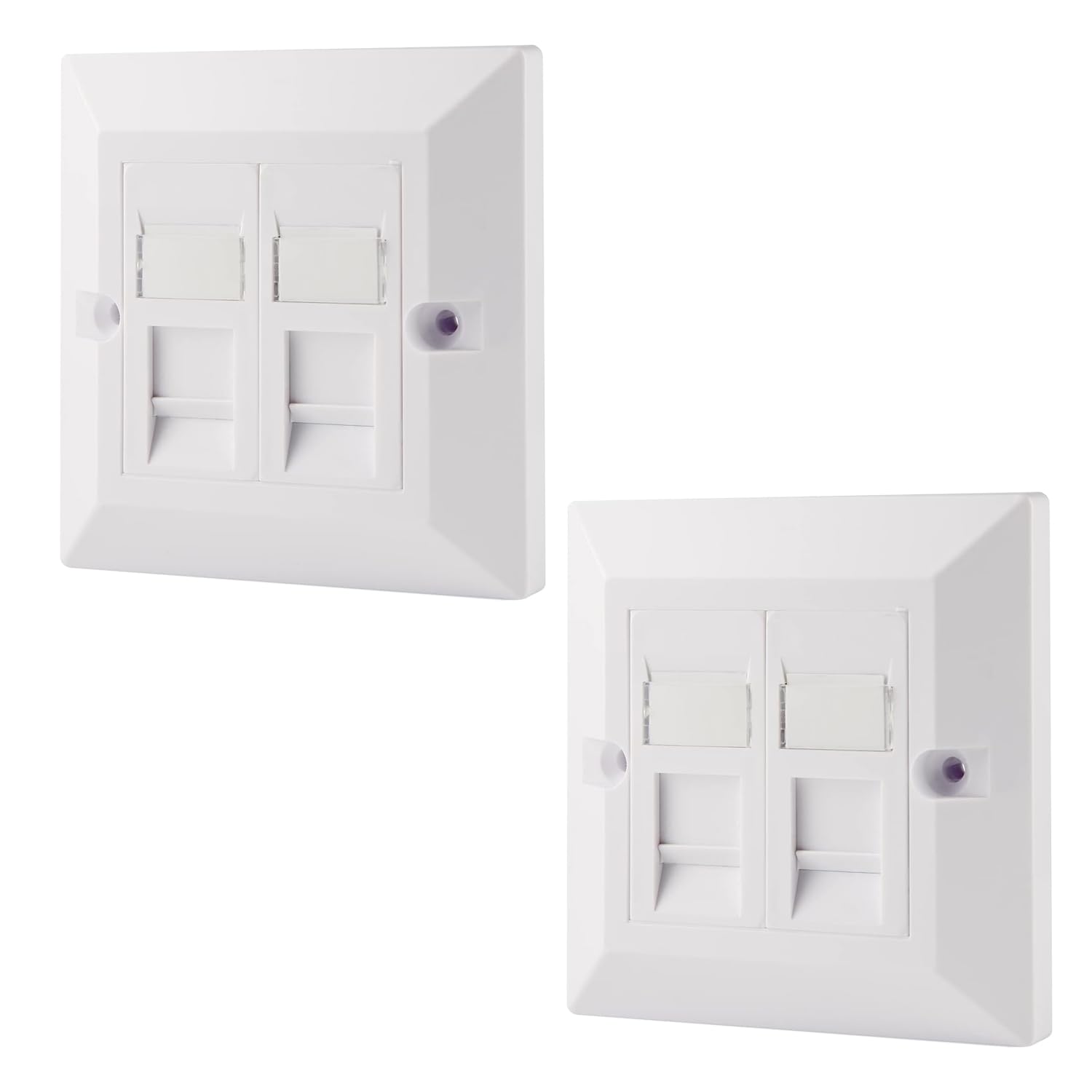 rhinocables CAT5e Ethernet Faceplate | Double 2 & Quad 4 RJ45 Gang Wall Sockets | Simple CAT 5 Setup for Printers, VoIP, Phones & More | Network Expansion for Home or Business (2 Port,Pack of 2)