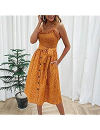 Yxiuexur - Vestido de verano para mujer, estilo bohemio, con botones, diseño floral
