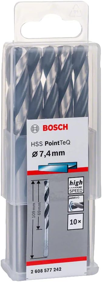 Bosch 10-piece PointTeQ HSS Twist Drill Bit Metal 7.4 x 69 x 109 mm