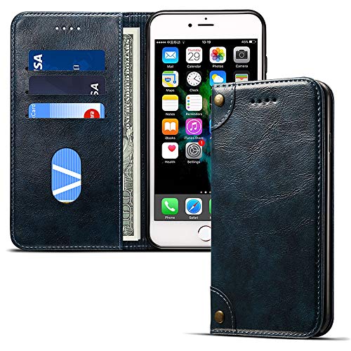 Wallet Phone Case for Iphone XS MAX Flip Cover with Kickstand Card Holder Slots, Blue - Thumbnail 7
