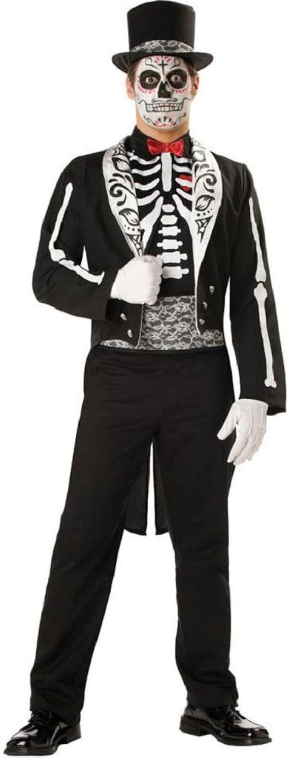 Deluxe mens mans halloween fancy dress skeleton dead groom costume