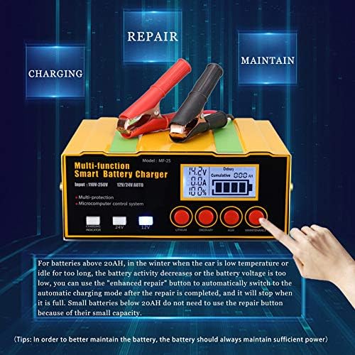 Car Battery Charger, 12V/12A 24V/6A Automatic Smart Charger Monitor