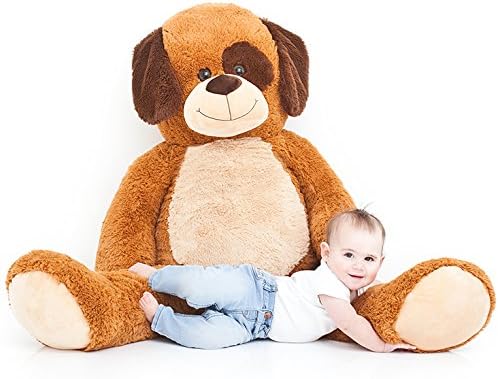 Jumbo Plush Animal, Large 49" Dog Stuffed Animal, Brown Plush with White Tummy