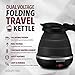 Gourmia GK320 Travel Foldable Electric Kettle - Dual Voltage - Food Grade Silicone, Collapses for Easy & Convenient Storage, Boil Dry Protection, .6 Quart - Black