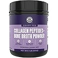 16oz Bone Broth Powder with Grass Fed Collagen Peptides - Unflavoured, Zero Carb, Dairy Free, No Additives, No Fillers - Natural Source Type I and III - Grass Fed Bone Broth Collagen Powder
