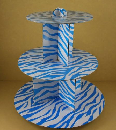 12" Three Tiers Cupcake Stand ALL Zebra Stripped Print (BLUE & WHITE)