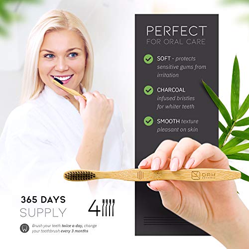 OAK ORGANIC Charcoal Toothbrush – Get Sparkling Clean Teeth – Natural Soft Bamboo Charcoal Toothbrush with Travel Case… - Image 6