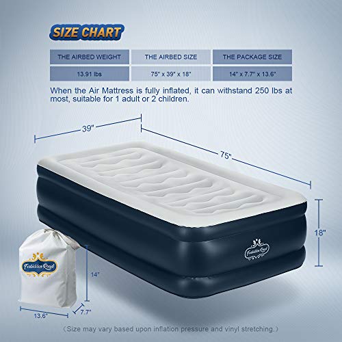 Forbidden Road Air Mattress,Twin and Queen Size Inflatable Double Airbed with Built-in Electric Pump Durable Firm Blow Up Raised Bed with Storage Bag Easy Setup (Twin, 75.2”38.98”18.11”) - Thumbnail 6