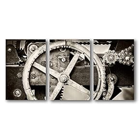 3 Piece Canvas Wall Art for Living Room Bedroom Home Artwork Mechanical Gear Paintings Ready to Hang - 16"x24" x 3 Panels