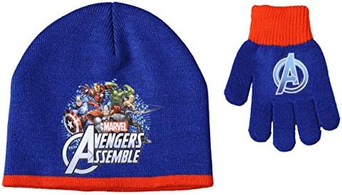 Boy's Marvel Assemble Avengers Superheroes Winter Hat &amp; Gloves Set (Captain America) Winter Hat &amp; Gloves Set New Kids 2 Piece Set (Navy)