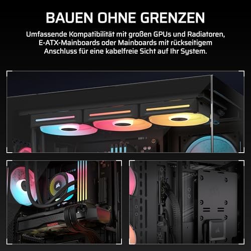 3500X LX-R RGB iCUE LINK Panoramaglas Mid-Tower-PC-Gehäuse – 3 x LX120-R RGB-Lüfter und iCUE LINK System Hub Inklusive, GPU-Anti-Sag-Arm, Platz für bis zu 10 x 120-mm-Lüfter – Schwarz