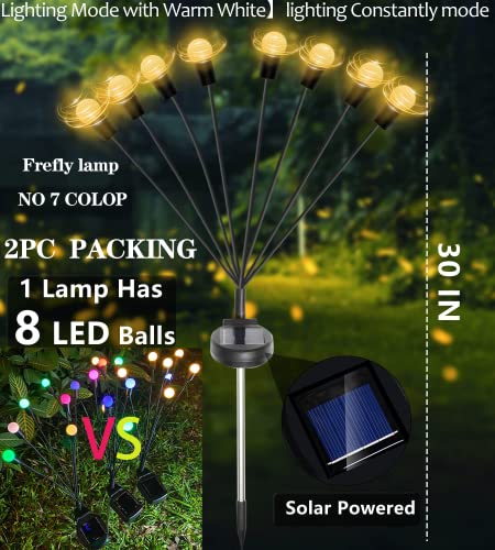 8LED Solar Powered Firefly Lights,Starburst Waterproof Swaying Solar Garden Firefly Lights, Swaying Decorative Solar Lights String Lights Warm Lights for Pathway Yard Patio Landscape Outdoor (2 Packs)