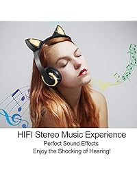 Treesine Auriculares inalámbricos Bluetooth LED para gato para niñas, niños, 7 colores cambiantes, para gatos, orejas de juego, auriculares con micrófono para smartphones, PC, tabletas