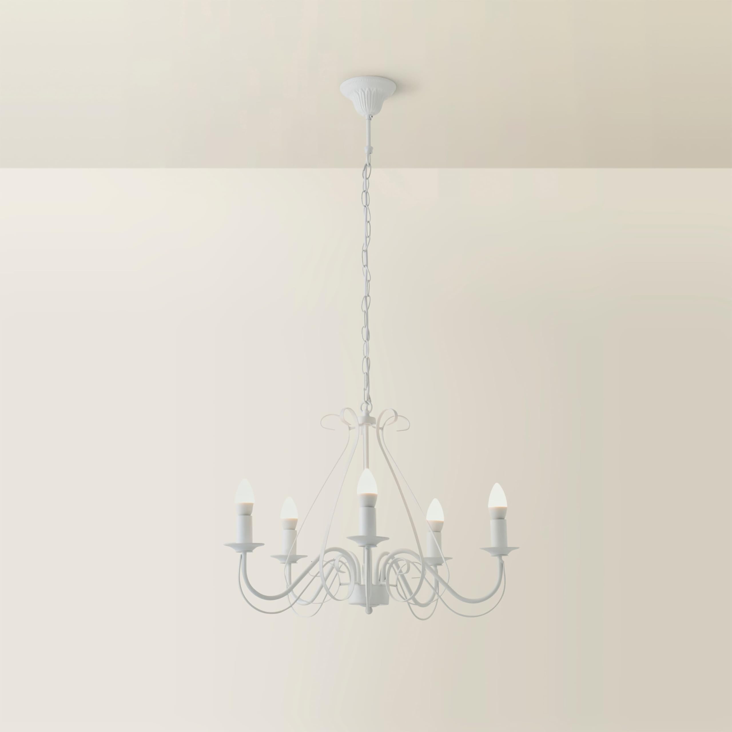 MiniSun | Large Ivory/White Vintage Style 5 Way Ceiling Light Chandelier | Ceiling Lights & Home Improvements Essential | Mains Wired