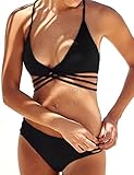 Idgreatim Women's Bandeau Tankini Halter Strappy Push Up Swimwear Bikini Set