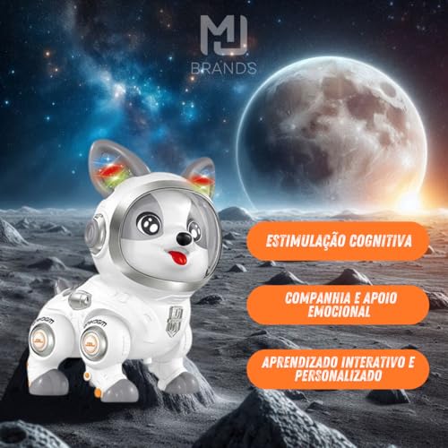 Robô Inteligente - Brinquedo Interativo: Cão Elétrico que Dança e Faz a Festa - Repete a Fala Voz - Com Gravador Gravação (BRANCO E CINZA) - MJ BRANDS