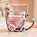Glass Coffee Mug with Spoon Set 12 Ounce LeadFree Handmade Christmas Gifts for Mom, Wife, Sister, Women, Girlfriend, Birthday Gifts for Women Best Tea Cup Flower Enamel Design