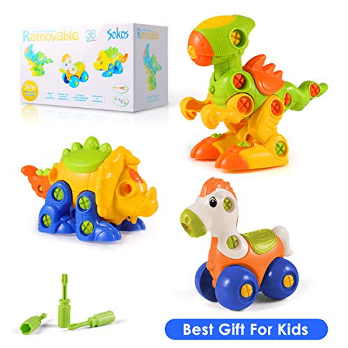 Dinosaur Toys, STEM Learning Toys, Construction Engineering Building Play Set for Boys Girls Toddlers, Best Kids Toy Gift for Ages 3yr – 6yr, 3 Years and up (Colorful)