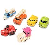 ThinkMax 1/64 Scale Mini Cartoon Diecast Metal Cars Friction Powered Cars Vehicle Playset (6 Pieces)