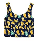Urban CoCo Women's Multi Digital Printed Crop Vest Tank Tops (Banana Navy)