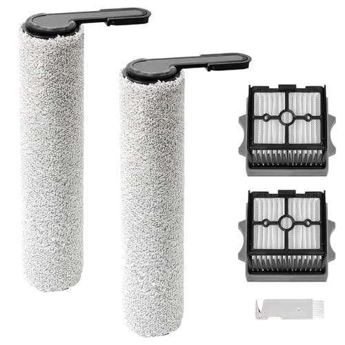 Cleptorize Replacement Parts for Tineco Floor One Stretch S6/ Switch S6/ S7 Stretch Ultra/ S6 Stretch Lite/ S9 Artist, Kit of 2 Roller Brushes, 2 Filter, 1 Cleaning Brush