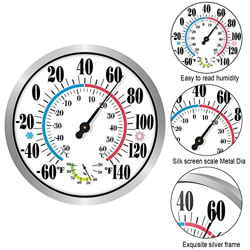 12'' Outdoor Thermometer Large Numbers, Outdoor Decorative Thermometer