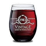 1983 35th Birthday Gifts for Women and Men Wine Glass - Funny Vintage 35 Anniversary Gift Ideas for Him, Her, Husband or Wife. Cups for Dad and Mom. 15 oz Glasses - Red, White Wines Party Decorations