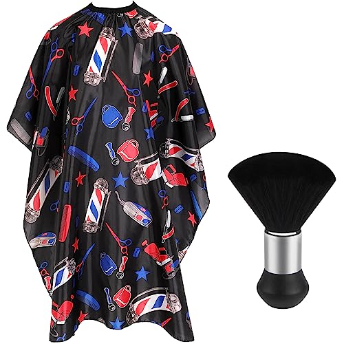 FEBSNOW Professional Hair Cutting Barber Cape with Neck Duster Brush, Tri Coloured Light Print Barber Cape for Barber Shop Hair Cutting Accessories
