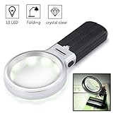 Dicfeos LED Lighted Hands Free Magnifying Glass with Light Stand By 3 X 4.5X Large Handheld Illuminated Magnifier For Reading, Inspection, Soldering, Needlework, Repair, Hobby & Crafts