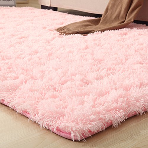 Soft Cozy 4.5cm Plush Area Rugs for Girls Bedroom Kids Room Living Room Carpet Nursery Decor 4' x 5.3' (Pink)