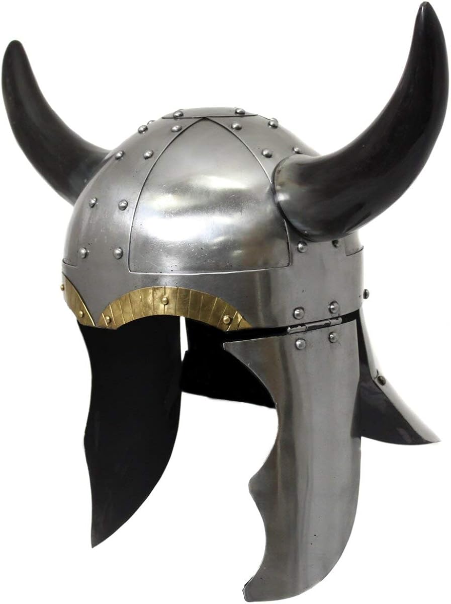 Horned Viking Helmet w/Side & Rear Guards Silver Clothing